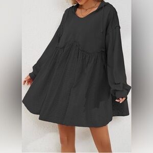 Women Oversized Long Sleeve Patchwork Hoodie Dress Stitching Flowy Sm
